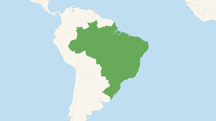 Green Brazil Territory On White and Blue World Map