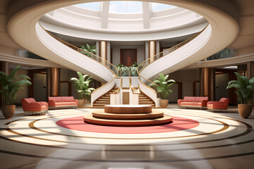 Hotel Lobby with a Circular Rotunda and Skylights - obrazy, fototapety, plakaty
