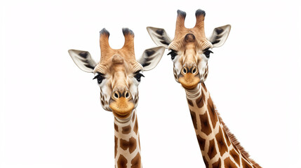 Two giraffes isolated on a white background with clipping path.