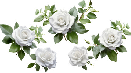 Gray Roses Collection for Stunning Garden Designs and Perfume Labels - Top View Floral Elements in Digital 3D Art, Isolated on Transparent Background