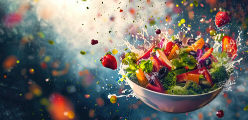 the image of salad is a white bowl with vegetables and fruits