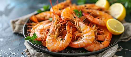 Delicious Tasty Shrimps Plated on a Pastel Table