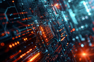 Intricate Motherboard Circuitry Close-up. Created with Generative AI