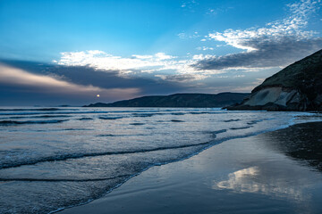 Newgale Beach At The Pembrokeshire Atlantic Coast At Sunset In Wales, United Kingdom
