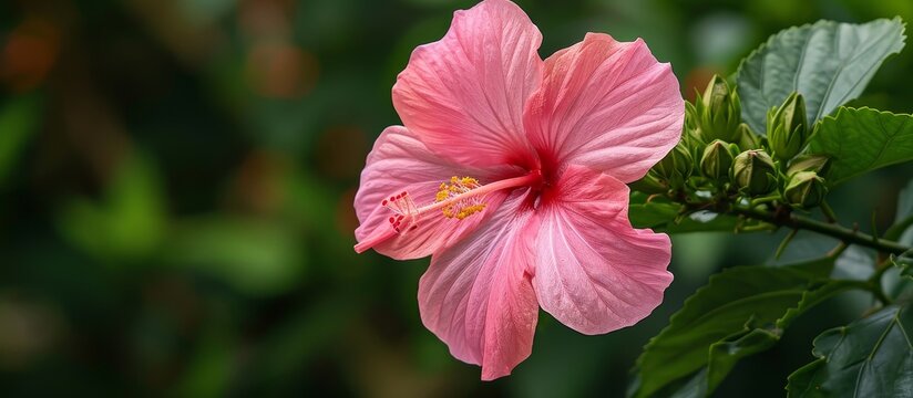 Captivating Pink Hibiscus (Hibiscus ros sinensis L): A Vibrant Blossom in Pink Hibiscus (Hibiscus ros sinensis L)