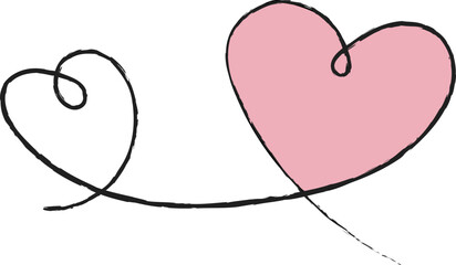 two drawn hearts on a white background, one of them is pink, the other is white