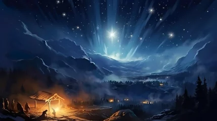 Fototapeten Christmas night. Comet star in night starry sky © Yzid ART