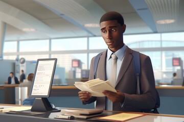 Fototapeta na wymiar African American businessman ready for travel at airport.