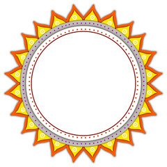 Indian orange and yellow Flower Art rangoli With White grey Circle for Indian festival and wedding invitations -  Diwali