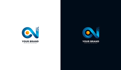 Letter CN tech logo. Monogram logo design, graphic vector