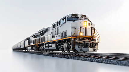 Beautiful Freight Train On Isolated White Background, Generative Ai