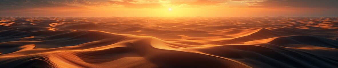 Fototapeta na wymiar Sunset Over Vast Desert Dunes Landscape banner background