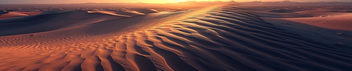 Sunset Over Vast Desert Dunes Landscape banner background