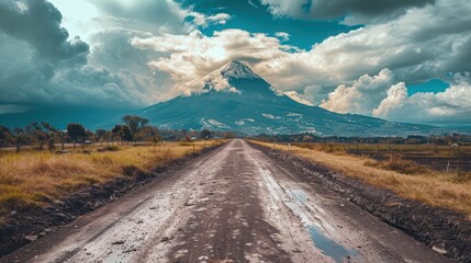 Rural Road Toward A Volcano