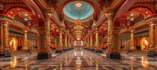 Grand Hindu mandir interior. Generative AI technology.