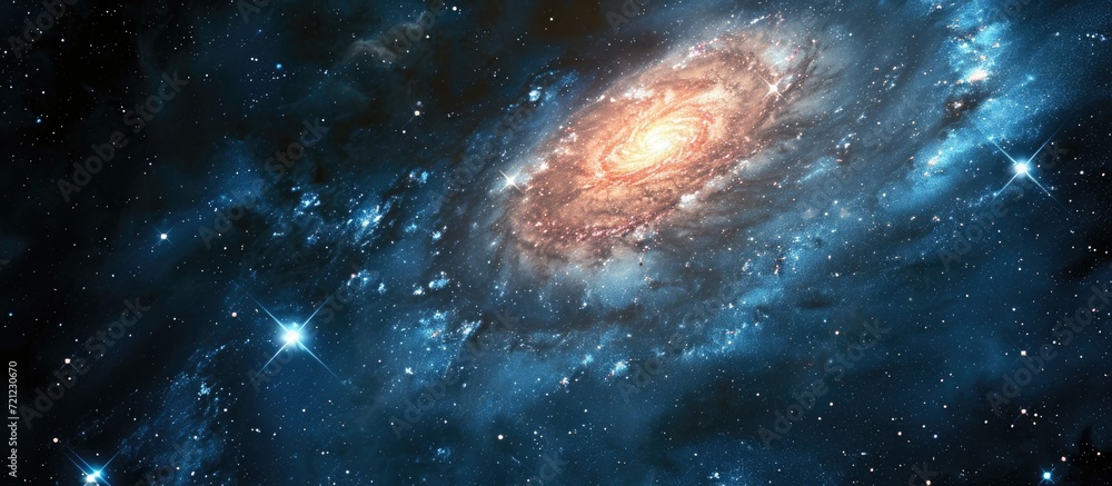 Poster Illustration of a spiral galaxy or nebula in the universe, full of stars.