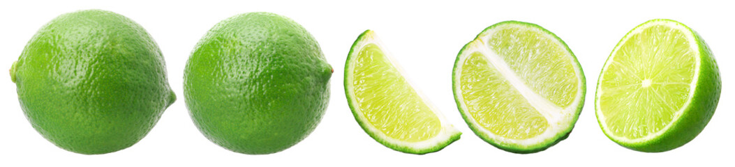 Natural fresh lime, half and slice isolated, transparent PNG, PNG format