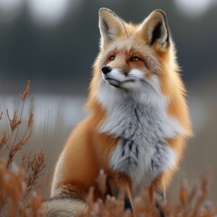 Fototapeta premium Charming Red Fox: Enchanting photo of a red fox in a natural setting, capturing the beauty of wildlife.