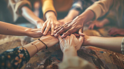 Activities to join hands to gather together the unity of the Powerful group. - obrazy, fototapety, plakaty