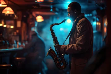 Fototapeten Jazz Saxophonist Performing in Club During Black History Month © HNXS Digital Art