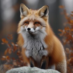 Obraz premium Charming Red Fox: Enchanting photo of a red fox in a natural setting, capturing the beauty of wildlife.