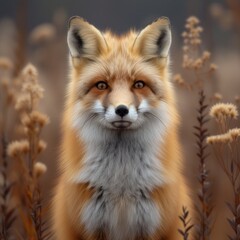 Fototapeta premium Charming Red Fox: Enchanting photo of a red fox in a natural setting, capturing the beauty of wildlife.
