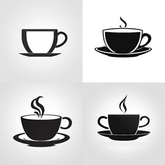 Obraz premium Coffee Cup Icon, Minimal Cafe Mug, Drink Sign, Beverage Symbol, Black Hot Coffee Cup Silhouette