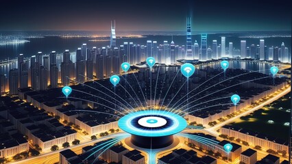 Illuminated Urban Network: A Futuristic Cityscape of Advanced Technological Integration
