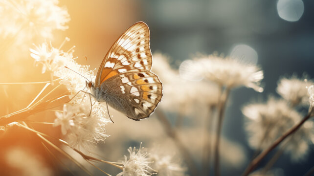 Bright Orange Butterfly In A Meadow, Captured In Macro Photography