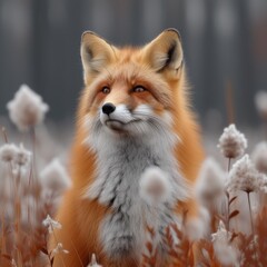 Fototapeta premium Charming Red Fox: Enchanting photo of a red fox in a natural setting, capturing the beauty of wildlife.