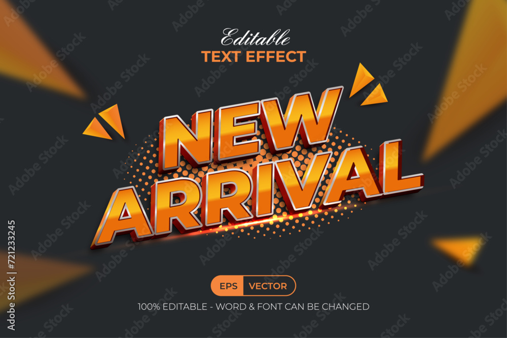 Aufkleber new arrival text effect 3d golden style. editable text effect.