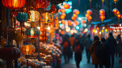 Festive Lunar New Year Lanterns at Night Market