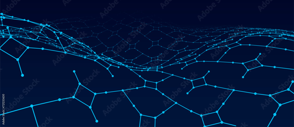 Leinwandbilder Abstract digital background of points and lines. Big data. Perspective grid. Network or connection. Abstract technology science background. 3d vector illustration.