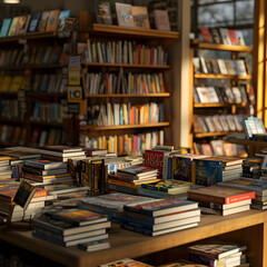 Cozy Bookstore Interior with Diverse Book Selection