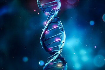 illustration DNA structure molecule on a dark blue background. DNA background. - obrazy, fototapety, plakaty
