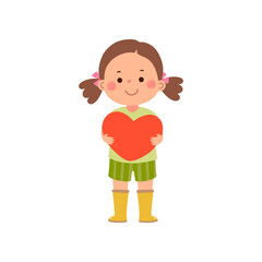 Cartoon little girl with red heart. Valentines Day concept. - 721235047