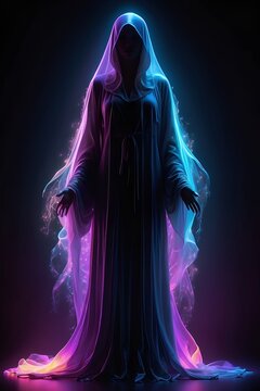 Woman in Purple Robe Embracing Light