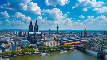 Germany Cologne city view with Hohenzollern - obrazy, fototapety, plakaty
