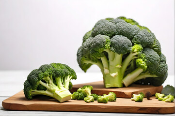Fresh organic Broccoli on a wooden table isolated on a white background