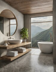Fototapeta premium Modern Minimalist Style Bathroom - Japanese or Eastern Inspired Interior Design - Bathroom with Zen-styled Atmosphere