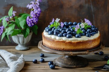 Obraz na płótnie Canvas Homemade blueberry cake on wooden rustic table