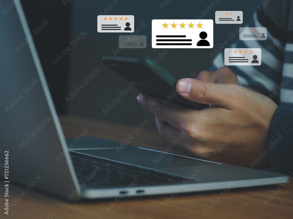 Aufkleber satisfaction rating in online applications on the internet regarding service or after-sales satisfac