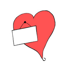 heart closeup on a white background with a sign