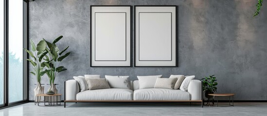 Minimalist home decor with two empty frames on a vertical wall photograph