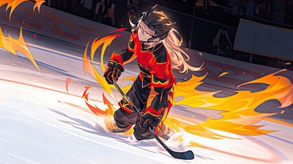 Ice hockey player anime art style - Generative AI