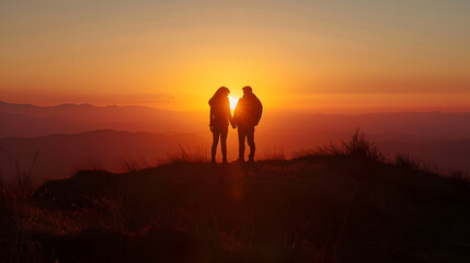 Romantic Sunset Silhouette of Couple Embracing