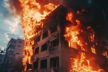 2023 IsraelPalestine War Burning building fire and hospital.