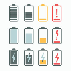 Battery icon set: visual symbols indicating device power levels, offering clear insights into remaining battery life and energy availability