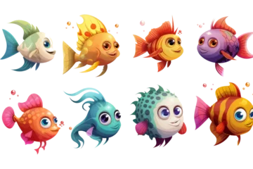 Foto op Plexiglas set of aquarium characters, funny marine creatures, puffer fish © Zaleman