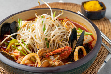 seafood white, seafood,cutlet, soft tofu, pollack roe cheese potato, roe, cheese, potato, pork, grilled 